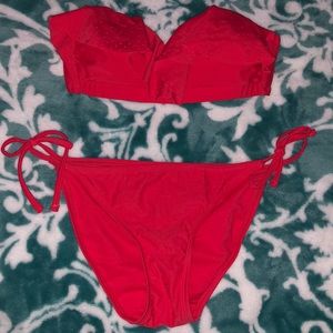 Xhilaration Red Ruffle Bandeau Bikini